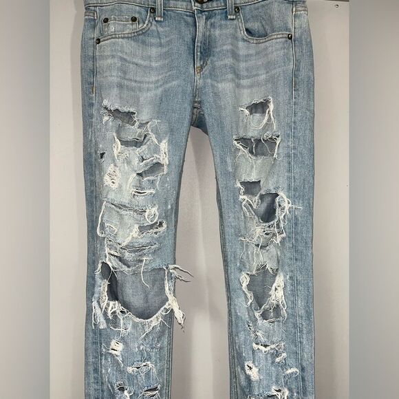 Rag and Bone The Dre Light Wash Heavily Distressed Boyfriend Jeans Size 25 - Picture 4 of 13